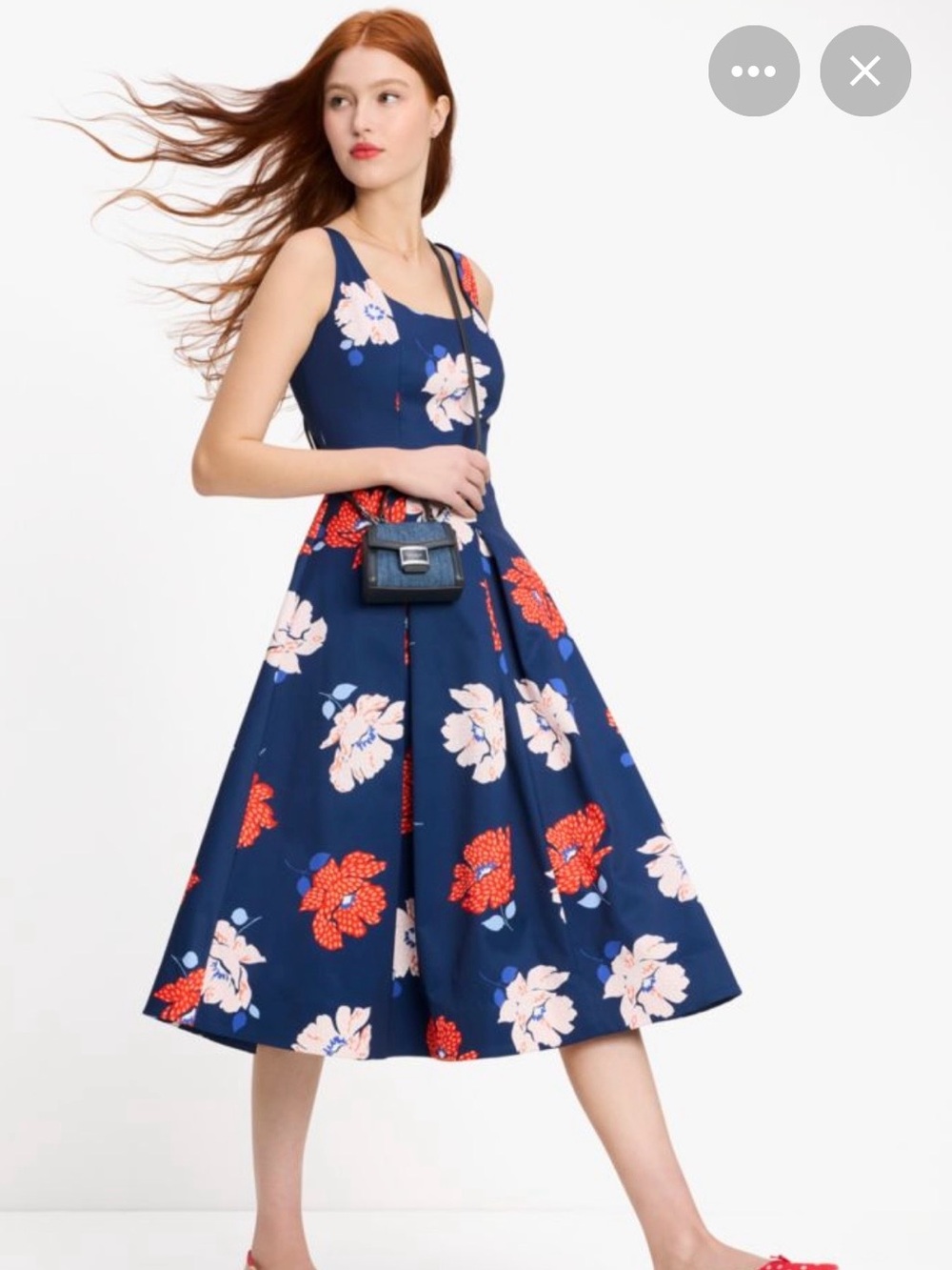 kate spade Navy Floral Midi Dress with Pink & Red Blooms